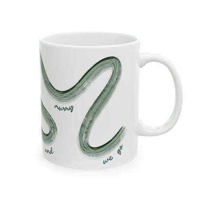 F1 Green Painted It's Lights Out and Away We Go Mug, Unique Gift for Coffee Lovers, Whimsical Formula 1 Gift