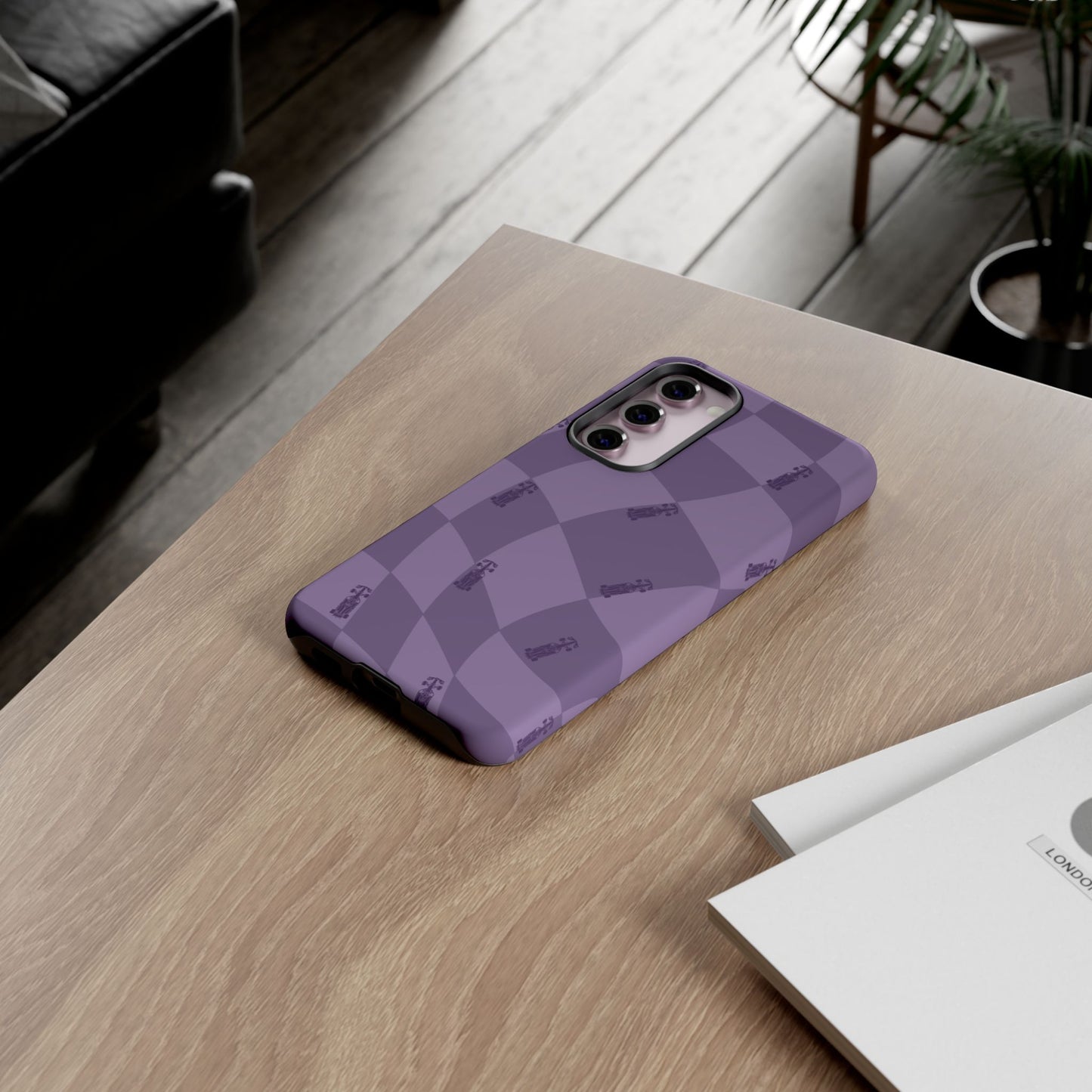 F1 Phone Case Purple Checkered Design, Trendy F1 Gift, Formula 1 Gift, Cute F1 Phone Case, Unique Formula One Phone Case
