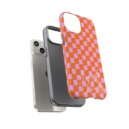 Simply Lovely Orange and Pink Checkered F1 Phone Case Design, Trendy F1 Gift, Formula 1 Gift, Cute F1 Phone Case