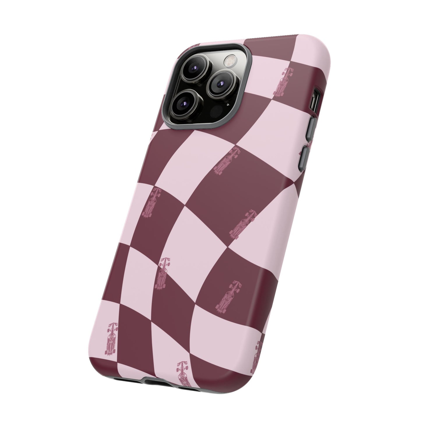 F1 Phone Case Pink Checkered Design, Trendy F1 Gift, Formula 1 Gift, Cute F1 Phone Case, Unique Formula One Phone Case