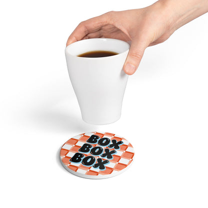 McLaren F1 Orange and Blue Checkered Ceramic Coaster | Curved Tracks with Tiny Cars
