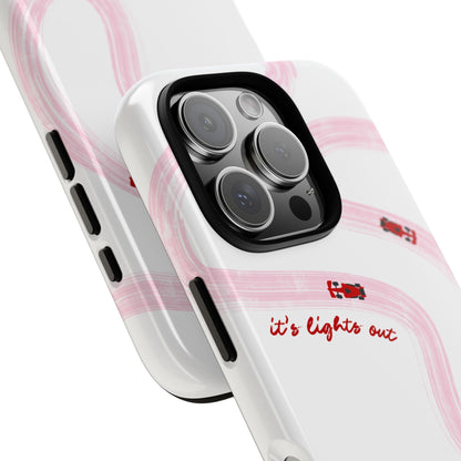F1 Phone Case Pink and Red Painted "its lights out and away we go", Trendy F1 Gift, Formula 1 Gift, Cute F1 Phone Case, Unique Phone Case