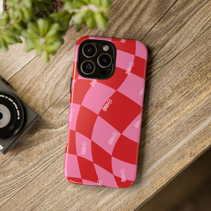 F1 Phone Case Pink and Red Checkerboard Design, Trendy F1 Gift, Girly Formula 1 Gift, Cute F1 Phone Case, Unique Formula One Phone Case