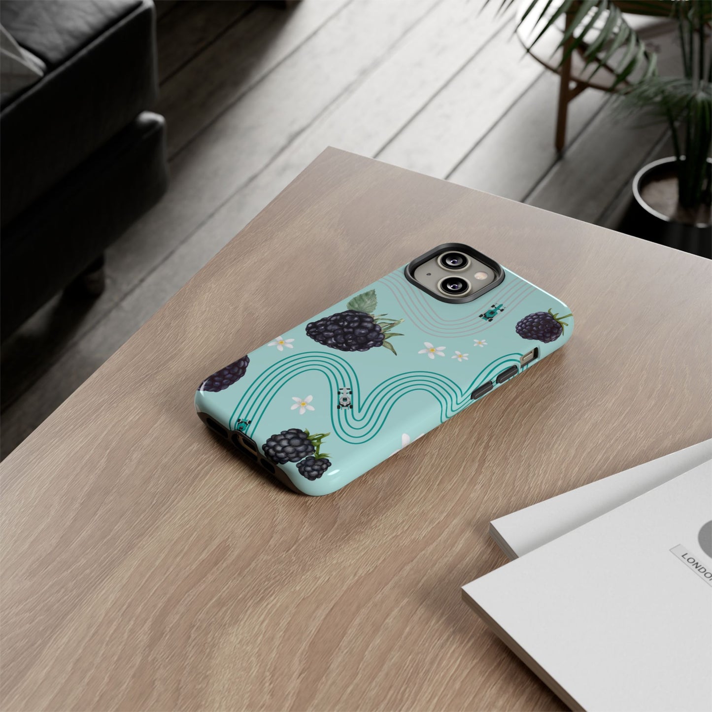 Teal F1 Mercedes and Blackberries Phone Case , Trendy F1 Gift, Formula 1 Gift, Cute Fruit F1 Phone Case, Unique Phone Case