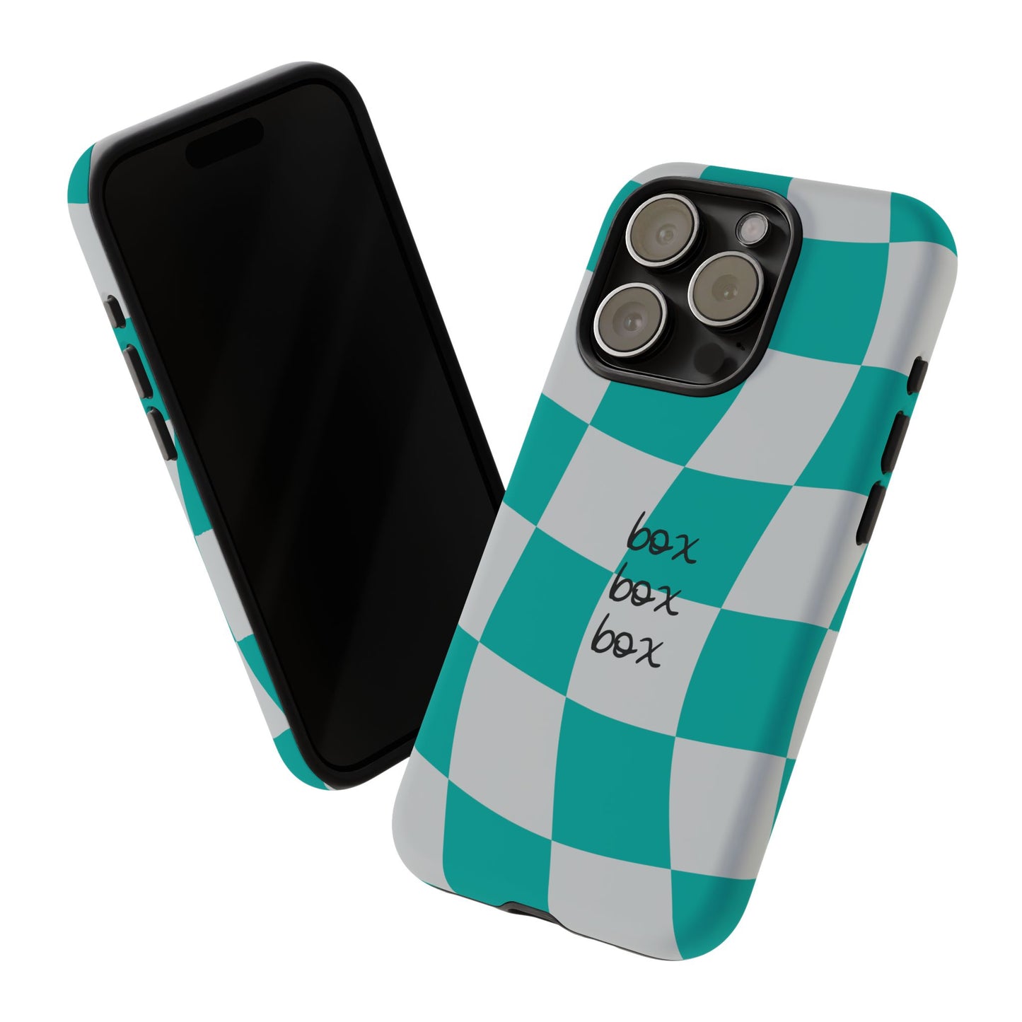 Mercedes Teal and Grey Checkered F1 Phone Case, Box Box Box F1 Phone Case