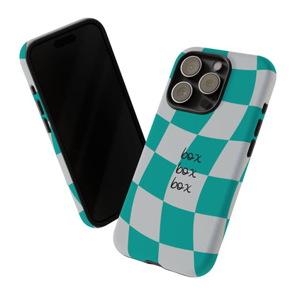 Mercedes Teal and Grey Checkered F1 Phone Case, Box Box Box F1 Phone Case