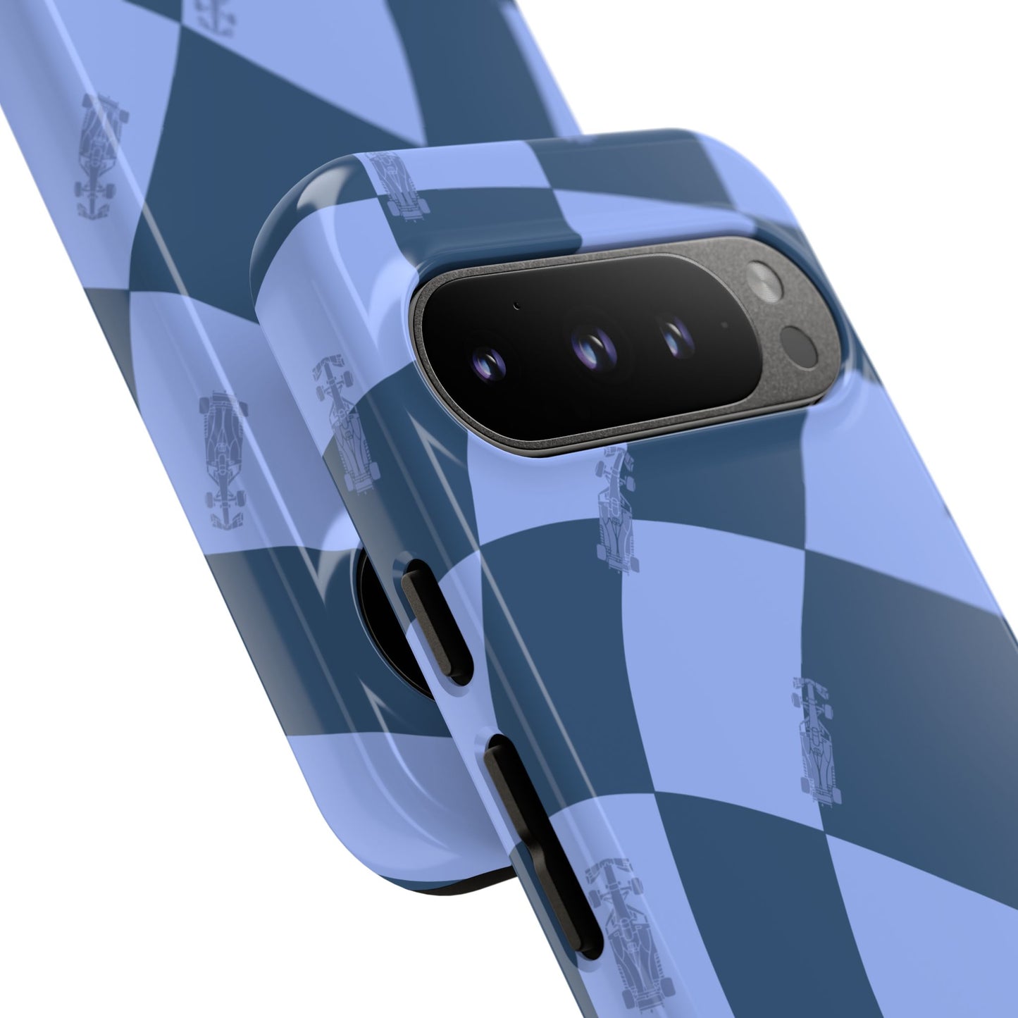 F1 Phone Case Blue Checkerboard Design, Trendy F1 Gift, Formula 1 Gift, Cute F1 Phone Case, Unique Formula One Phone Case