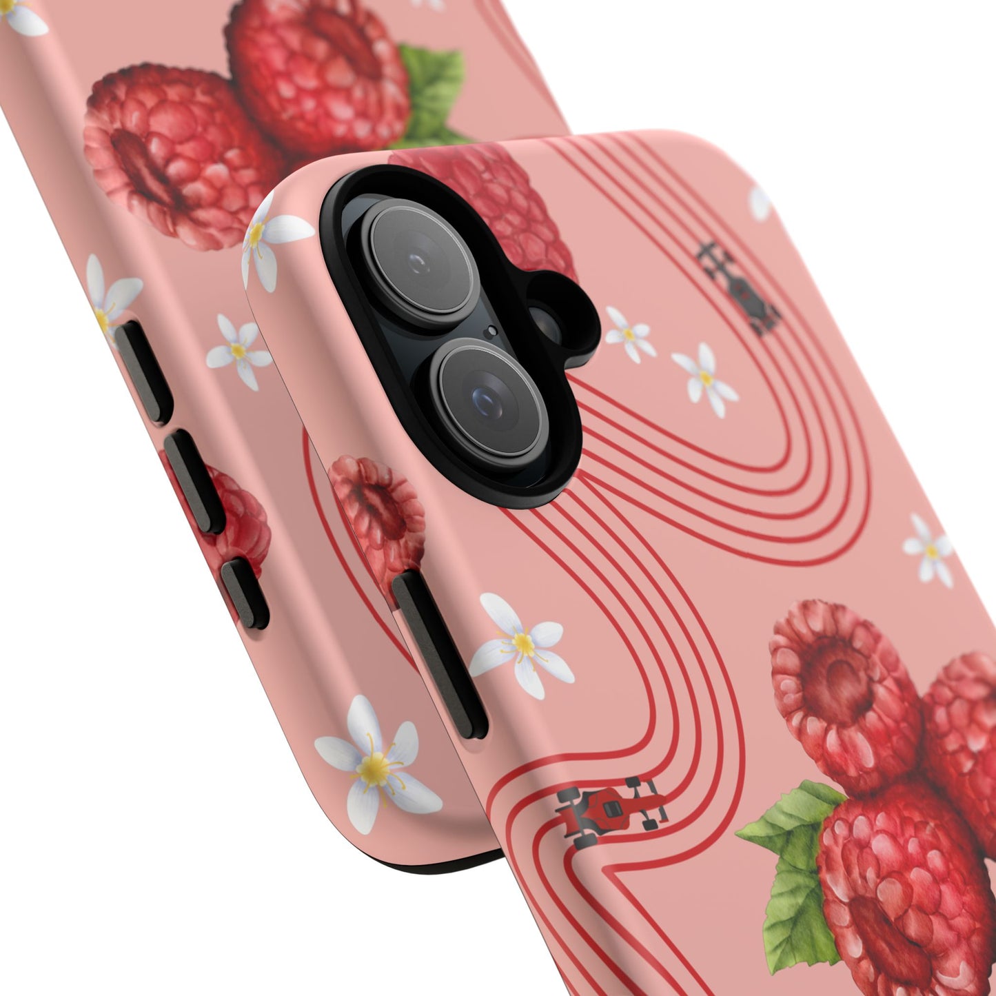 Red F1 Haas and Raspberries Phone Case, Trendy F1 Gift, Formula 1 Gift, Cute Fruit F1 Phone Case, Unique Phone Case