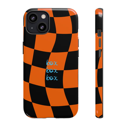 McLaren Orange and Black Checkered F1 Phone Case, Box Box Box F1 Phone Case