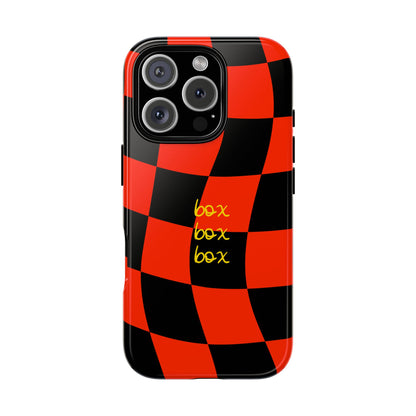 F1 Ferrari Black and Red Checkered Phone Case, Box Box Box F1 Phone Case