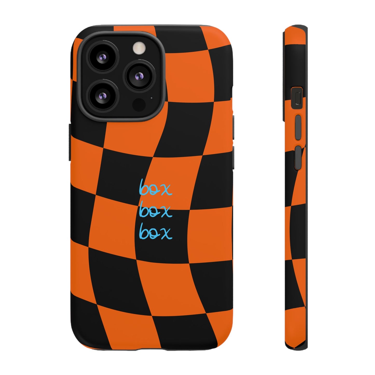 McLaren Orange and Black Checkered F1 Phone Case, Box Box Box F1 Phone Case