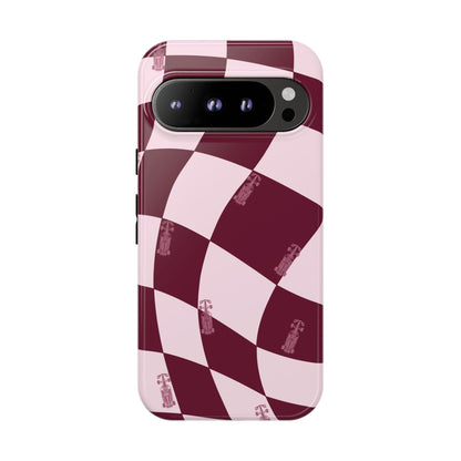 F1 Phone Case Pink Checkered Design, Trendy F1 Gift, Formula 1 Gift, Cute F1 Phone Case, Unique Formula One Phone Case