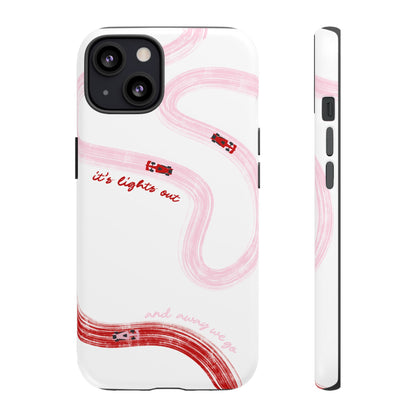 F1 Phone Case Pink and Red Painted "its lights out and away we go", Trendy F1 Gift, Formula 1 Gift, Cute F1 Phone Case, Unique Phone Case