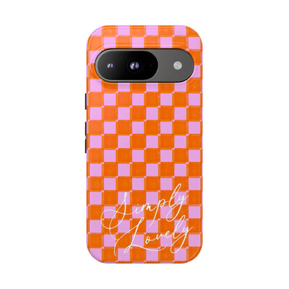 Simply Lovely Orange and Pink Checkered F1 Phone Case Design, Trendy F1 Gift, Formula 1 Gift, Cute F1 Phone Case