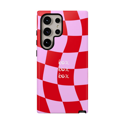 Pink and Red Checkered F1 Phone Case, Box Box Box F1 Phone Case