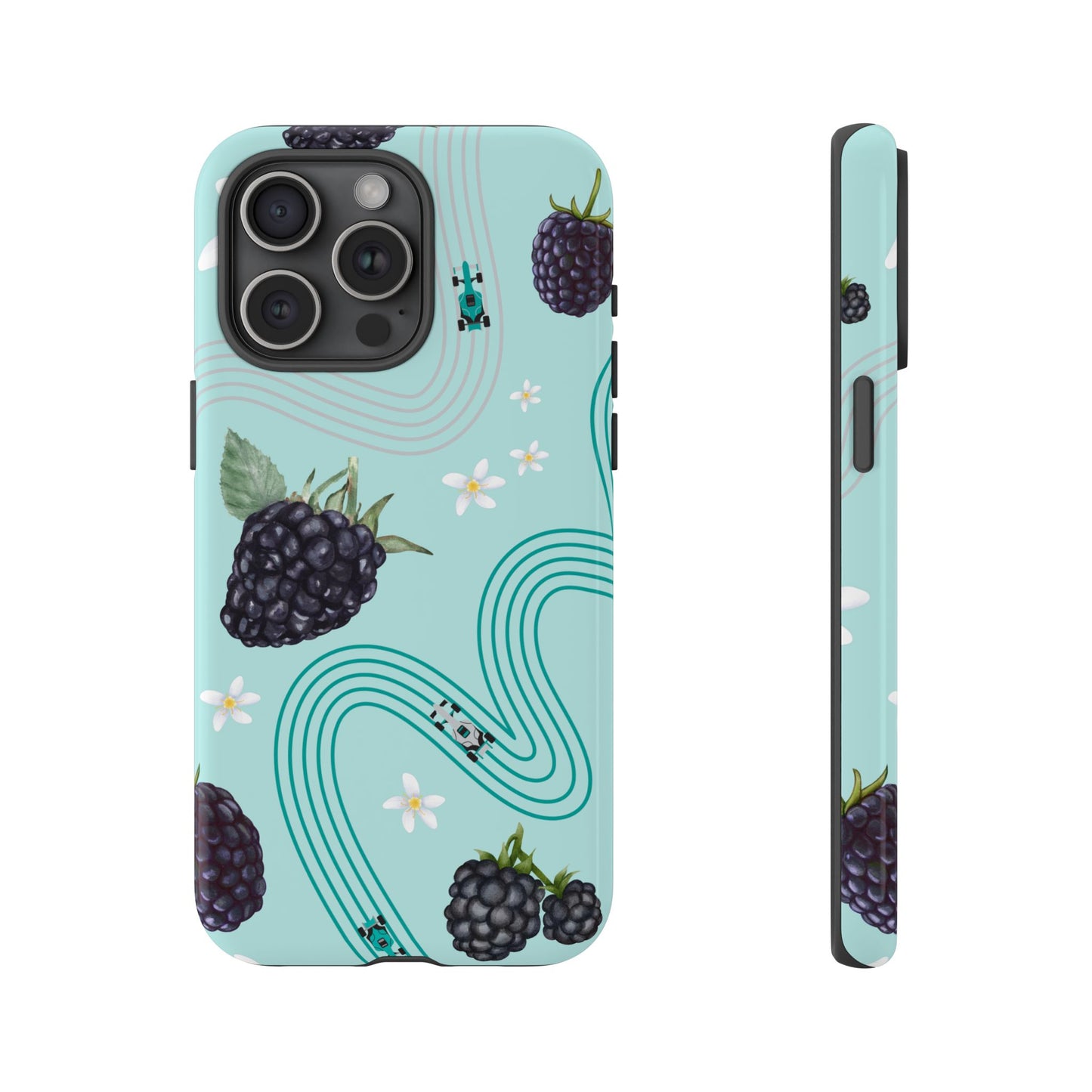 Teal F1 Mercedes and Blackberries Phone Case , Trendy F1 Gift, Formula 1 Gift, Cute Fruit F1 Phone Case, Unique Phone Case