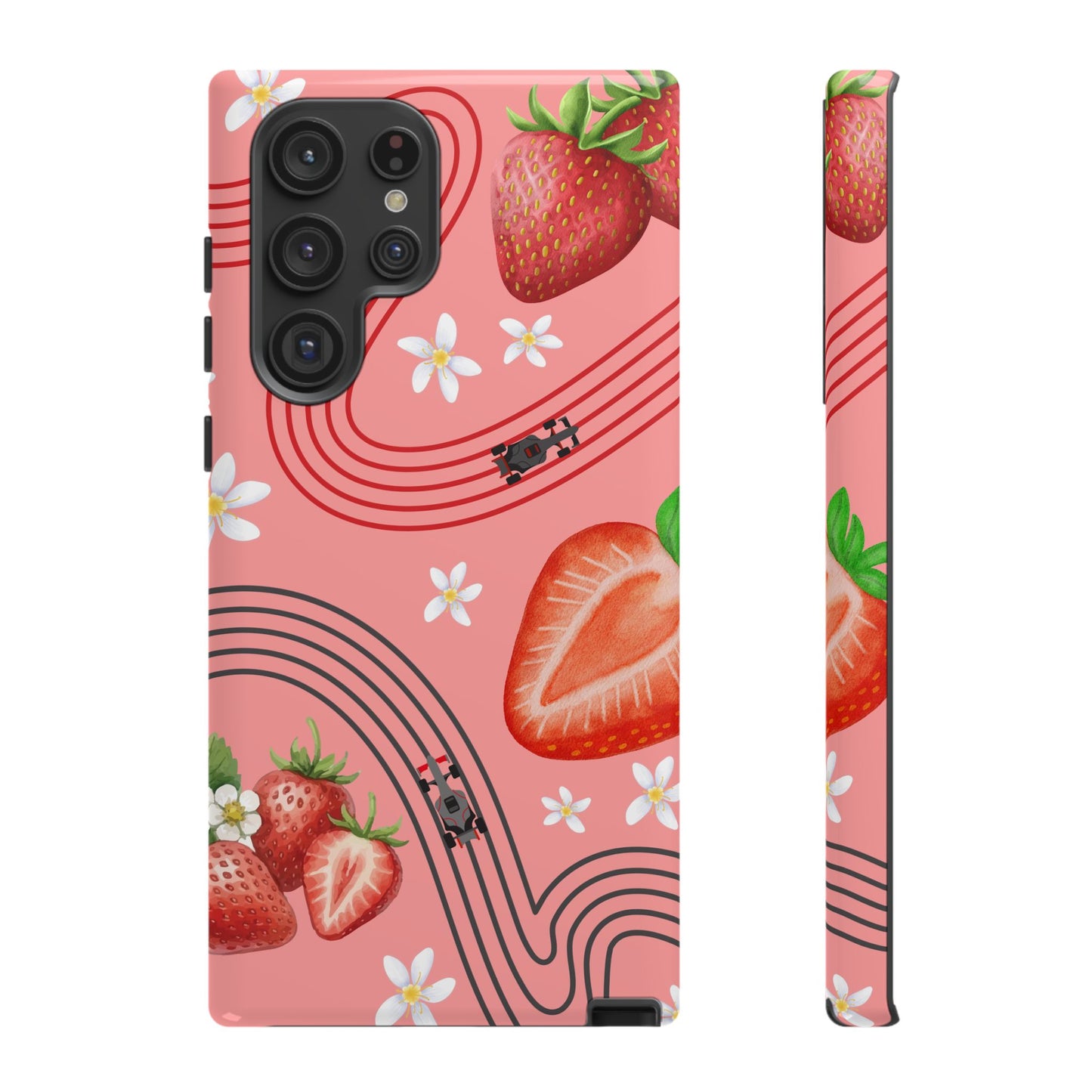 Red F1 Audi and Strawberries Phone Case, Trendy F1 Gift, Formula 1 Gift, Cute Fruit F1 Phone Case, Unique Phone Case
