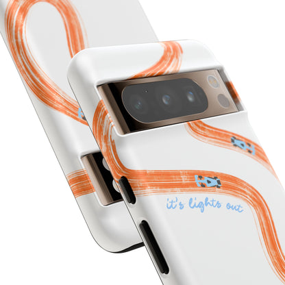 McLaren F1 Phone Case Orange and Blue Painted "its lights out and away we go", Trendy F1 Gift, Formula 1 Gift, Cute F1 Phone Case