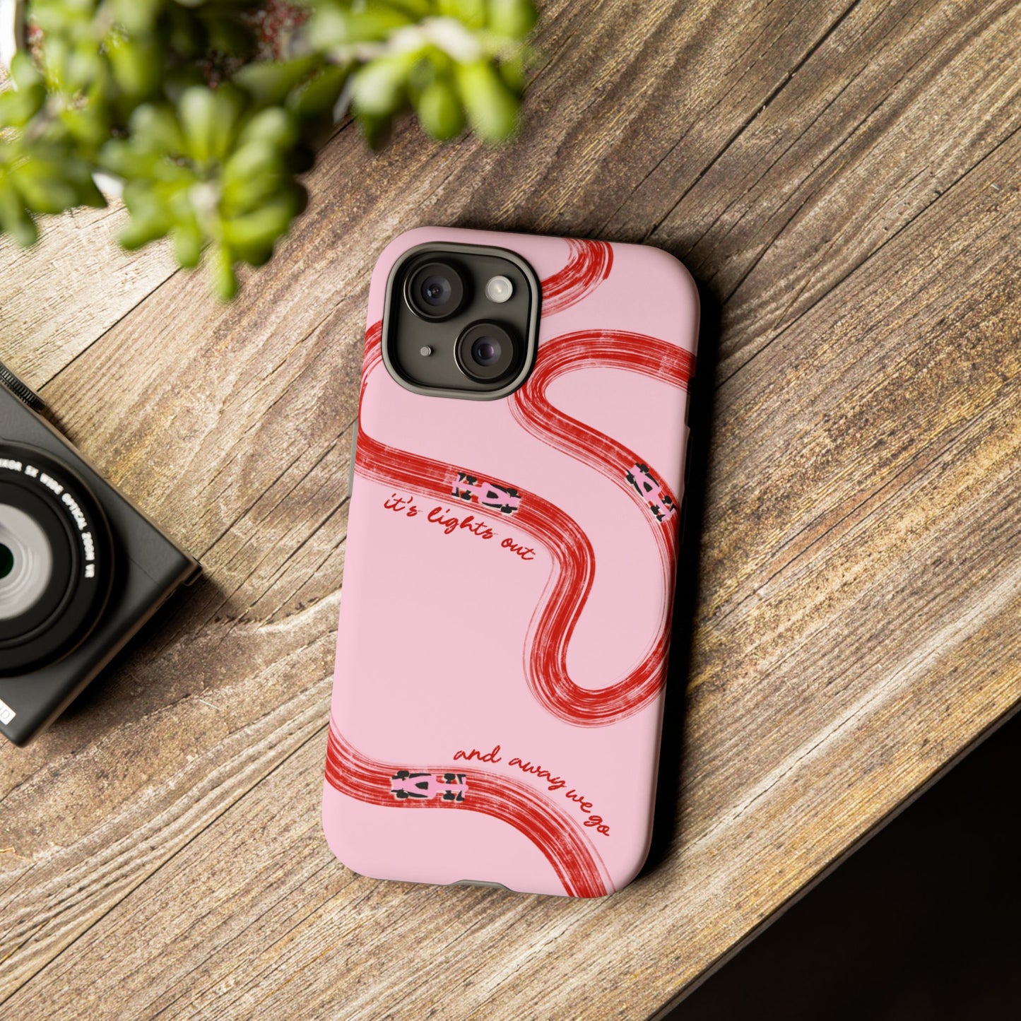 F1 Phone Case Pink and Red Painted "its lights out and away we go", Trendy F1 Gift, Formula 1 Gift, Cute F1 Phone Case, Unique Phone Case