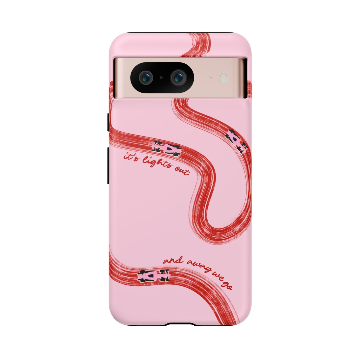 F1 Phone Case Pink and Red Painted "its lights out and away we go", Trendy F1 Gift, Formula 1 Gift, Cute F1 Phone Case, Unique Phone Case