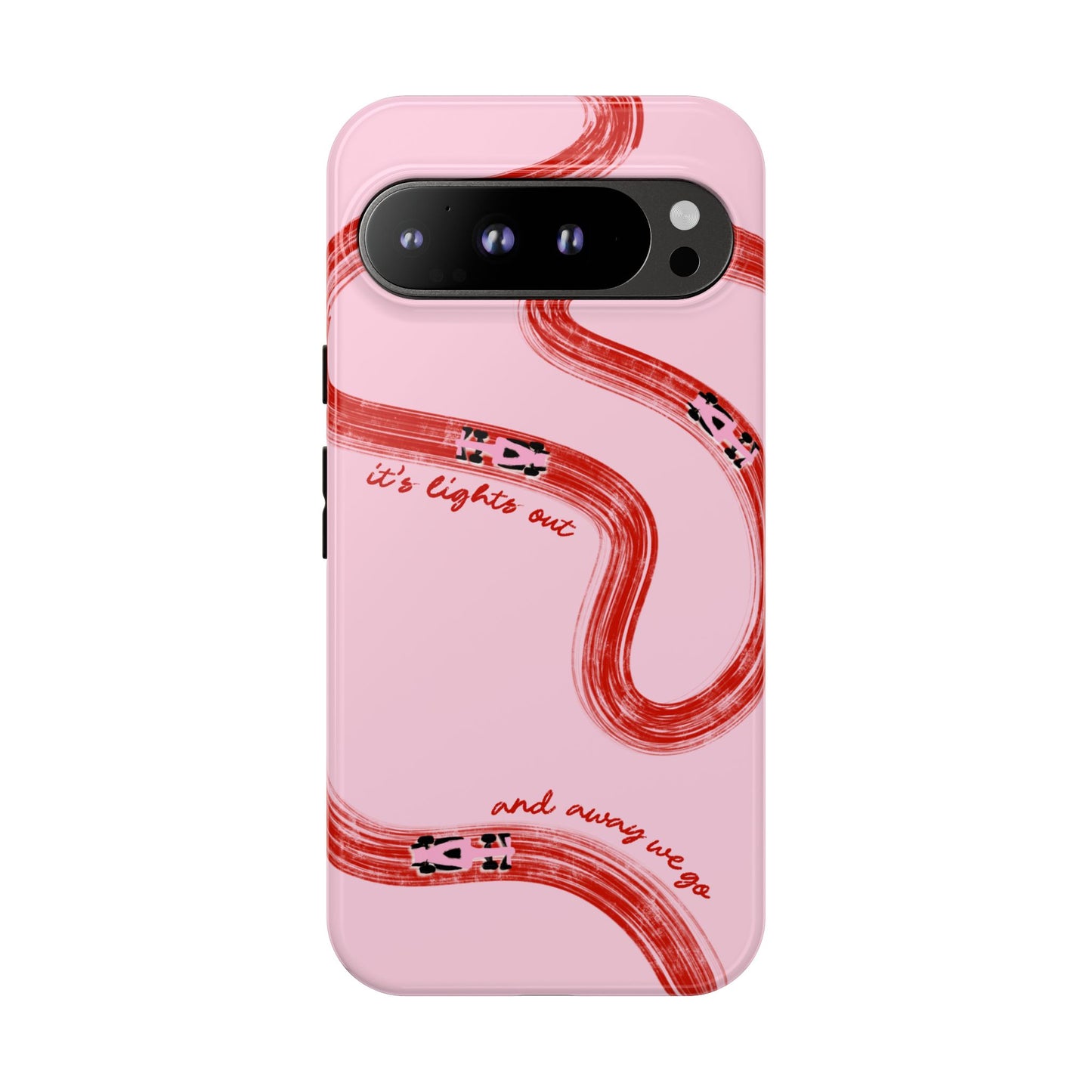F1 Phone Case Pink and Red Painted "its lights out and away we go", Trendy F1 Gift, Formula 1 Gift, Cute F1 Phone Case, Unique Phone Case