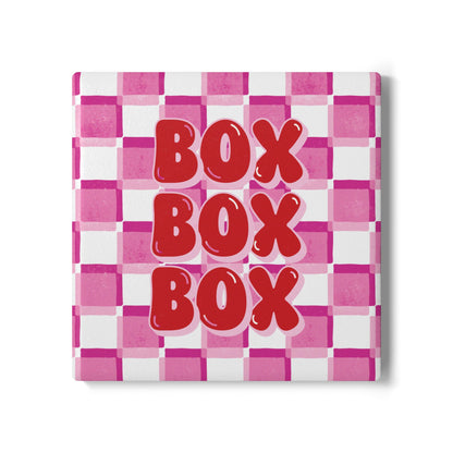 F1 Red and Pink Checkered Ceramic Coaster | Curved Tracks with Tiny Cars