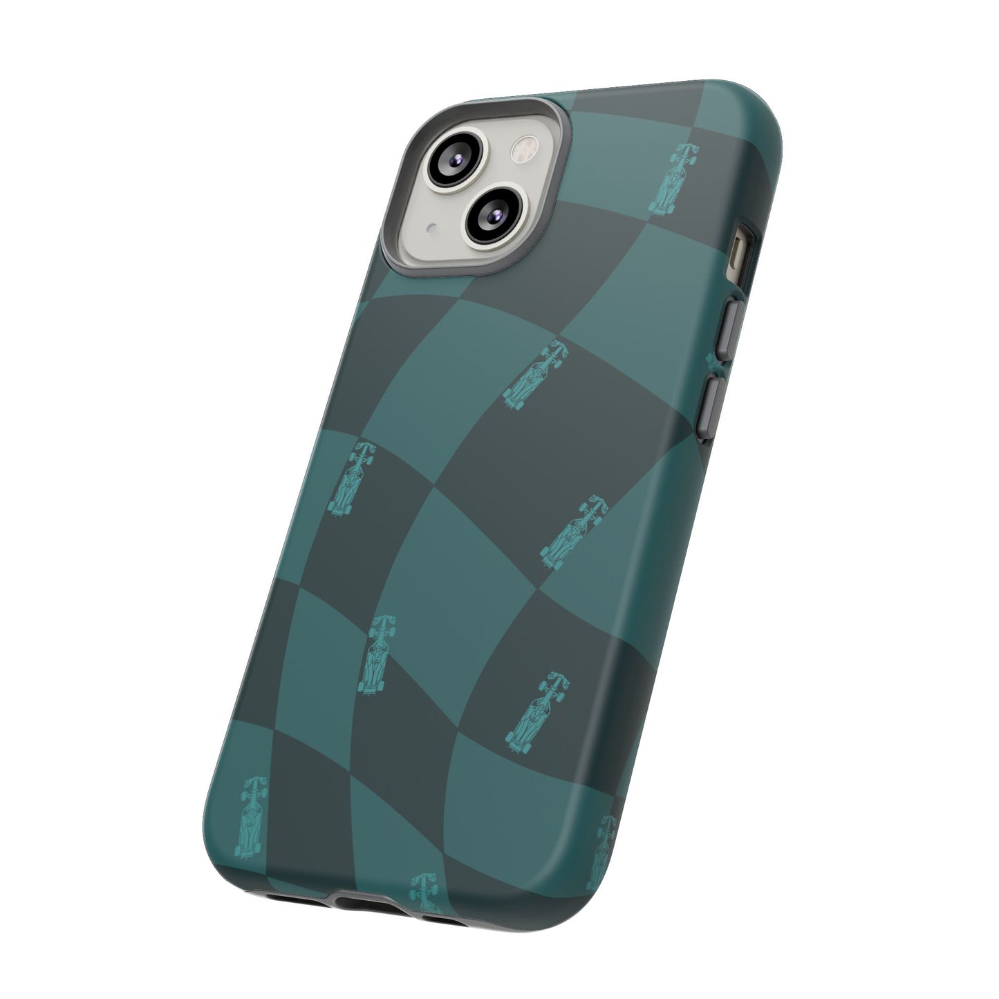 F1 Phone Case Teal Checkered Design, Trendy F1 Gift, Formula 1 Gift, Cute F1 Phone Case, Unique Formula One Phone Case