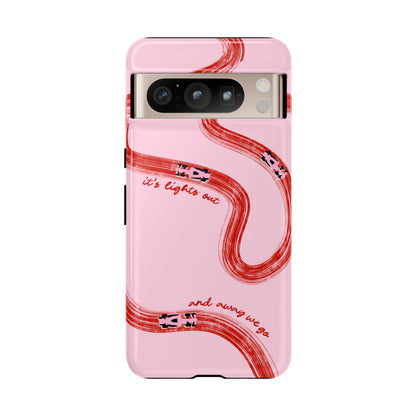 F1 Phone Case Pink and Red Painted "its lights out and away we go", Trendy F1 Gift, Formula 1 Gift, Cute F1 Phone Case, Unique Phone Case
