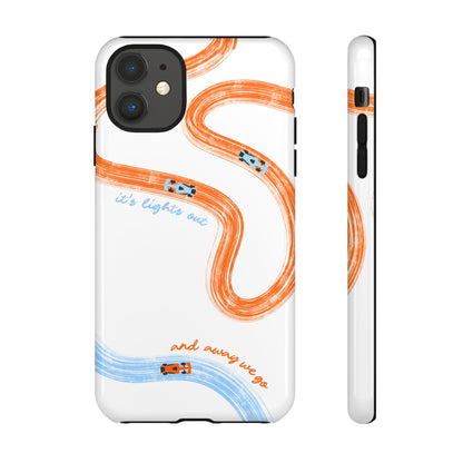 McLaren F1 Phone Case Orange and Blue Painted "its lights out and away we go", Trendy F1 Gift, Formula 1 Gift, Cute F1 Phone Case