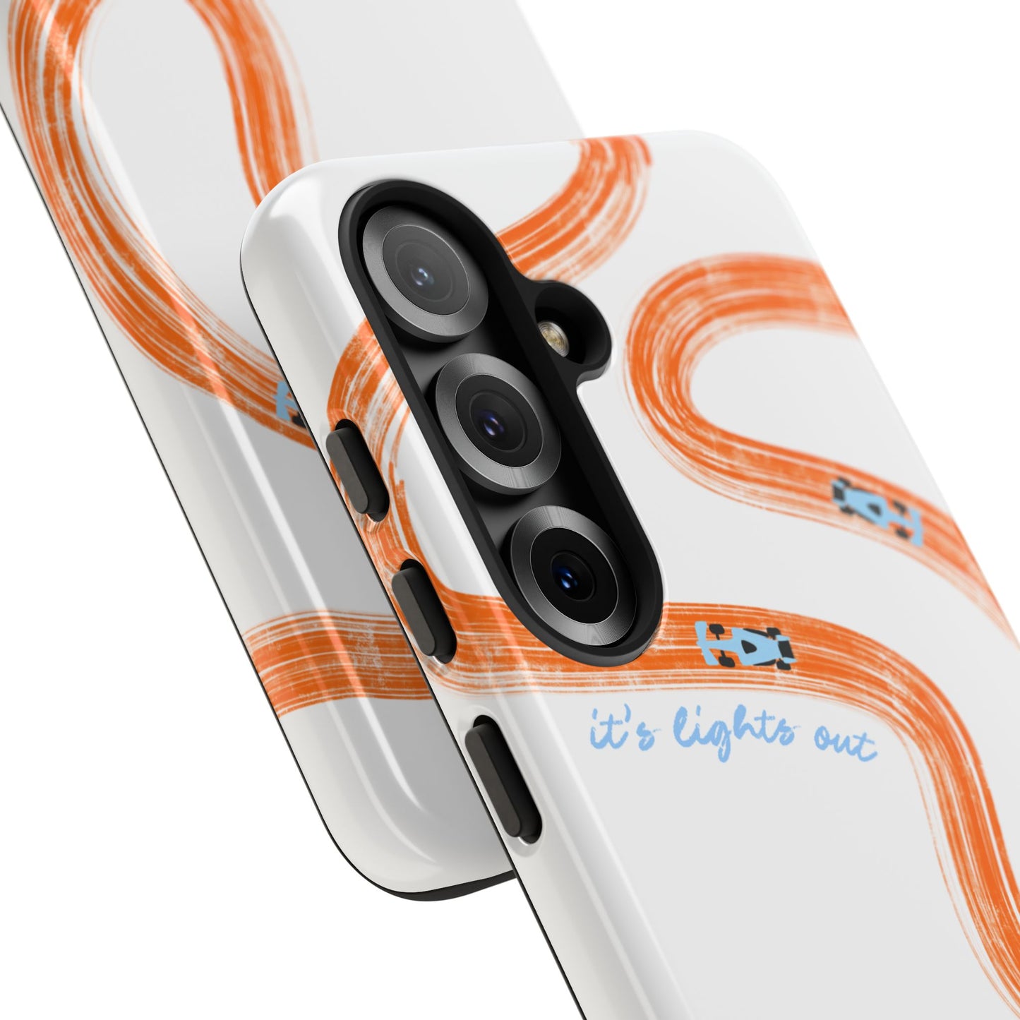 McLaren F1 Phone Case Orange and Blue Painted "its lights out and away we go", Trendy F1 Gift, Formula 1 Gift, Cute F1 Phone Case