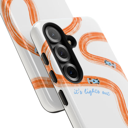 McLaren F1 Phone Case Orange and Blue Painted "its lights out and away we go", Trendy F1 Gift, Formula 1 Gift, Cute F1 Phone Case