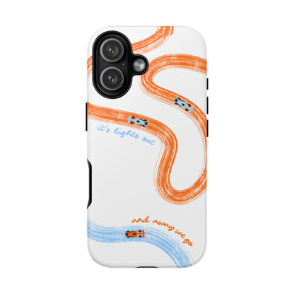 McLaren F1 Phone Case Orange and Blue Painted "its lights out and away we go", Trendy F1 Gift, Formula 1 Gift, Cute F1 Phone Case