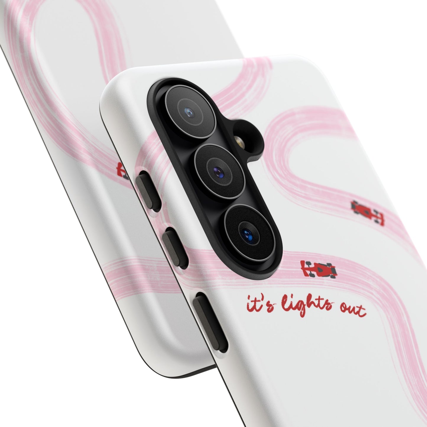 F1 Phone Case Pink and Red Painted "its lights out and away we go", Trendy F1 Gift, Formula 1 Gift, Cute F1 Phone Case, Unique Phone Case