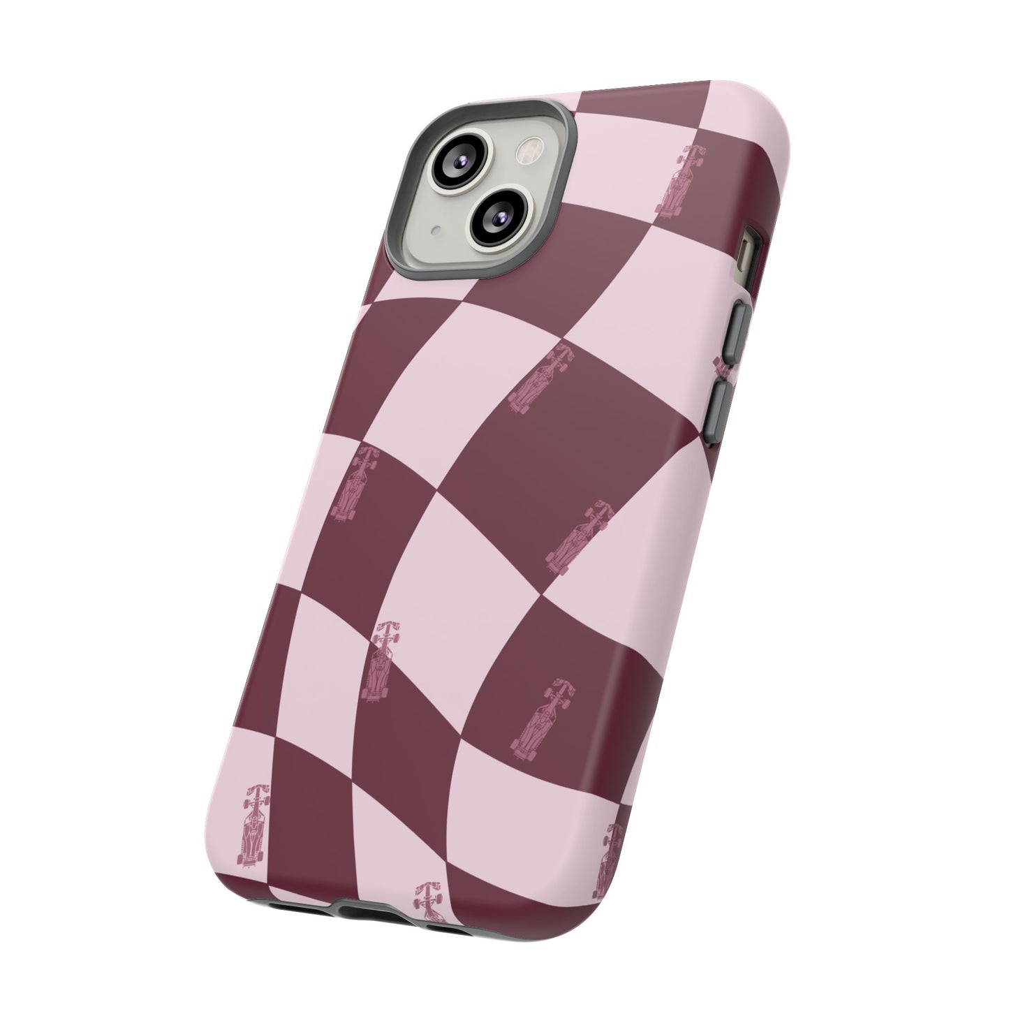 F1 Phone Case Pink Checkered Design, Trendy F1 Gift, Formula 1 Gift, Cute F1 Phone Case, Unique Formula One Phone Case