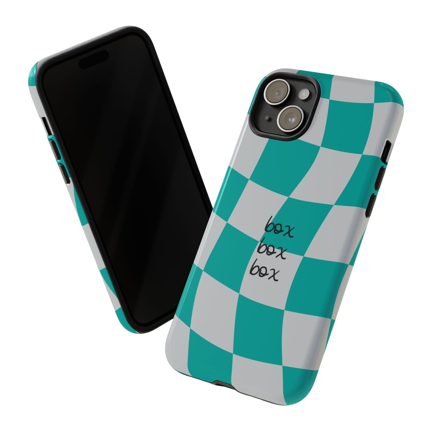 Mercedes Teal and Grey Checkered F1 Phone Case, Box Box Box F1 Phone Case