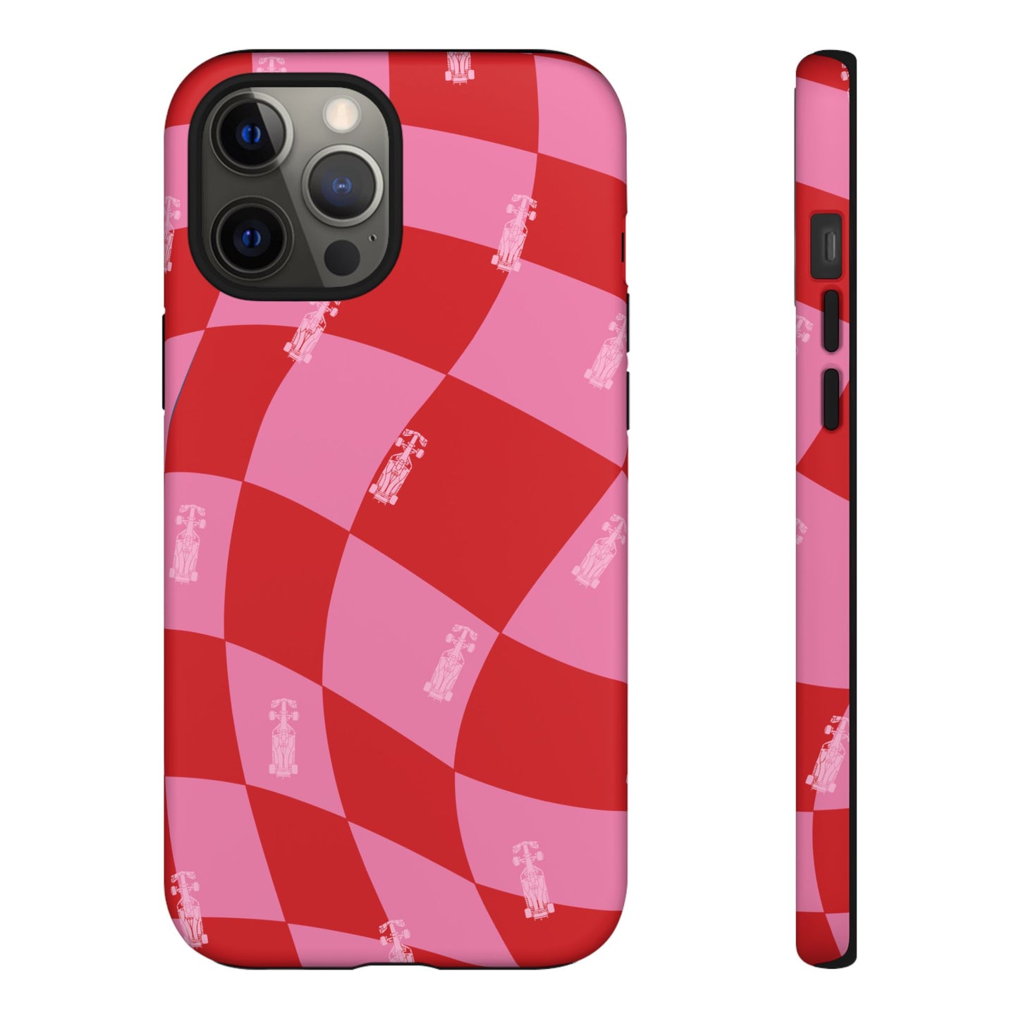 F1 Phone Case Pink and Red Checkerboard Design, Trendy F1 Gift, Girly Formula 1 Gift, Cute F1 Phone Case, Unique Formula One Phone Case