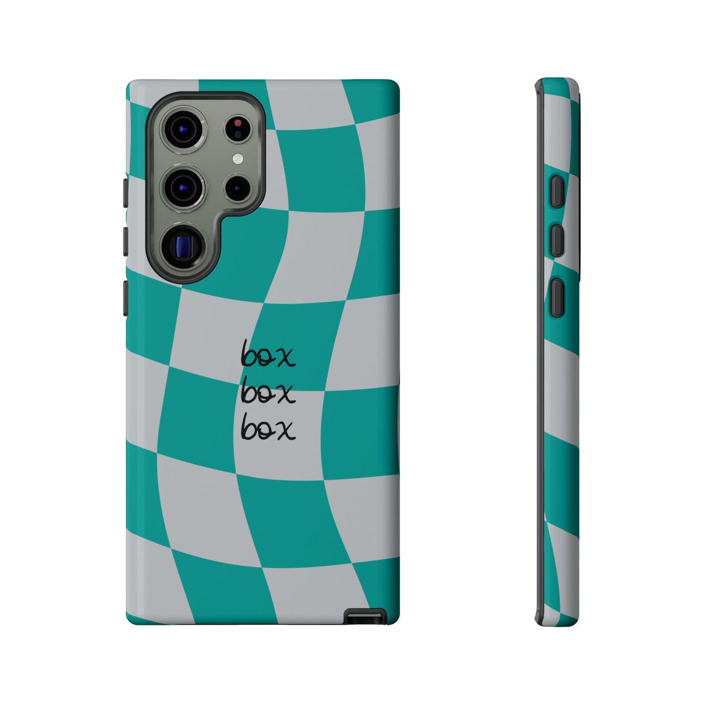 Mercedes Teal and Grey Checkered F1 Phone Case, Box Box Box F1 Phone Case