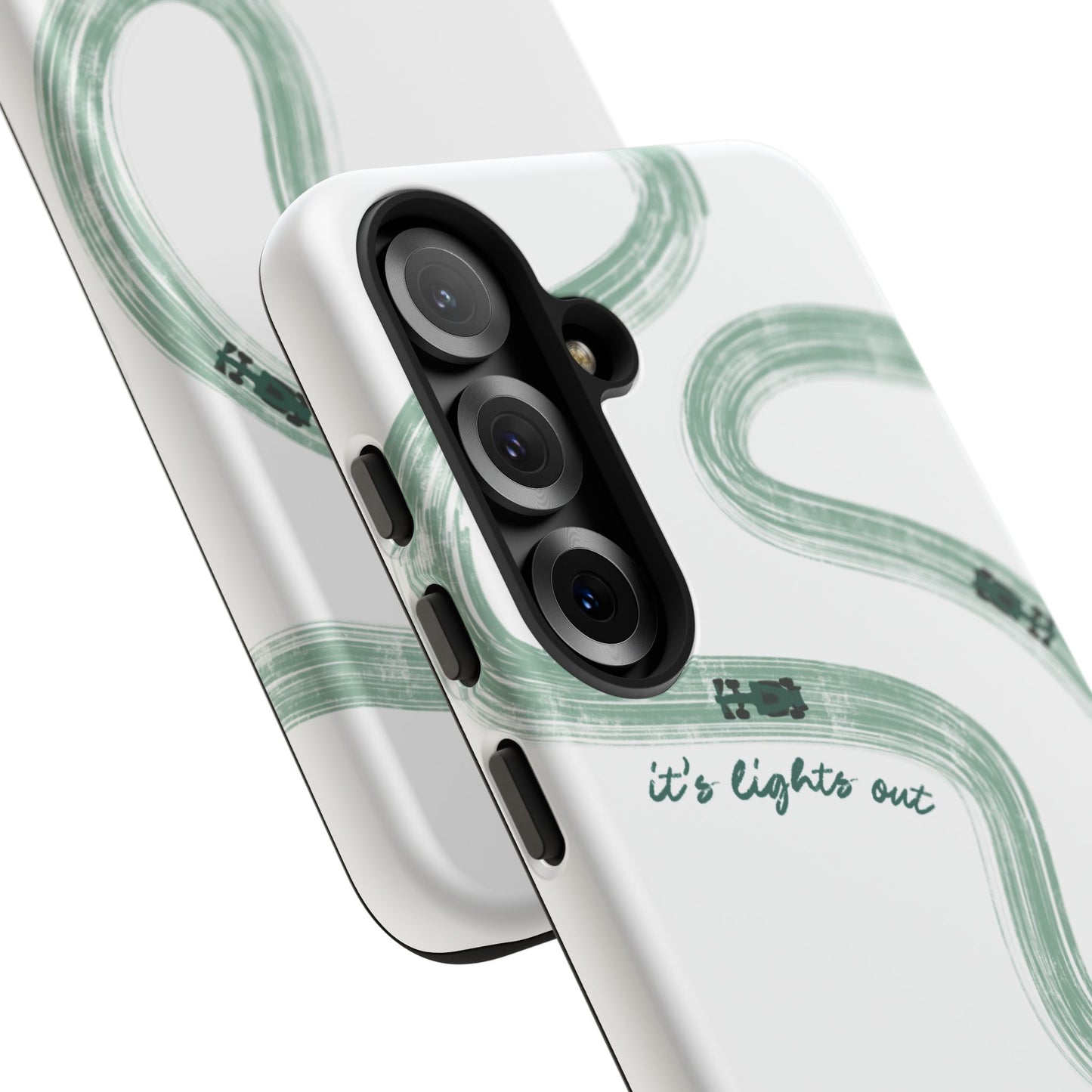 F1 Phone Case Green Painted "its lights out and away we go", Trendy F1 Gift, Formula 1 Gift, Cute F1 Phone Case, Gift for F1 Fans
