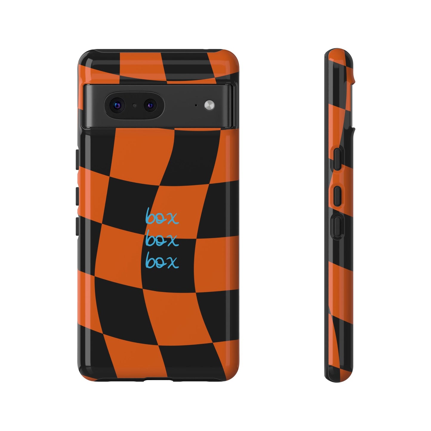 McLaren Orange and Black Checkered F1 Phone Case, Box Box Box F1 Phone Case