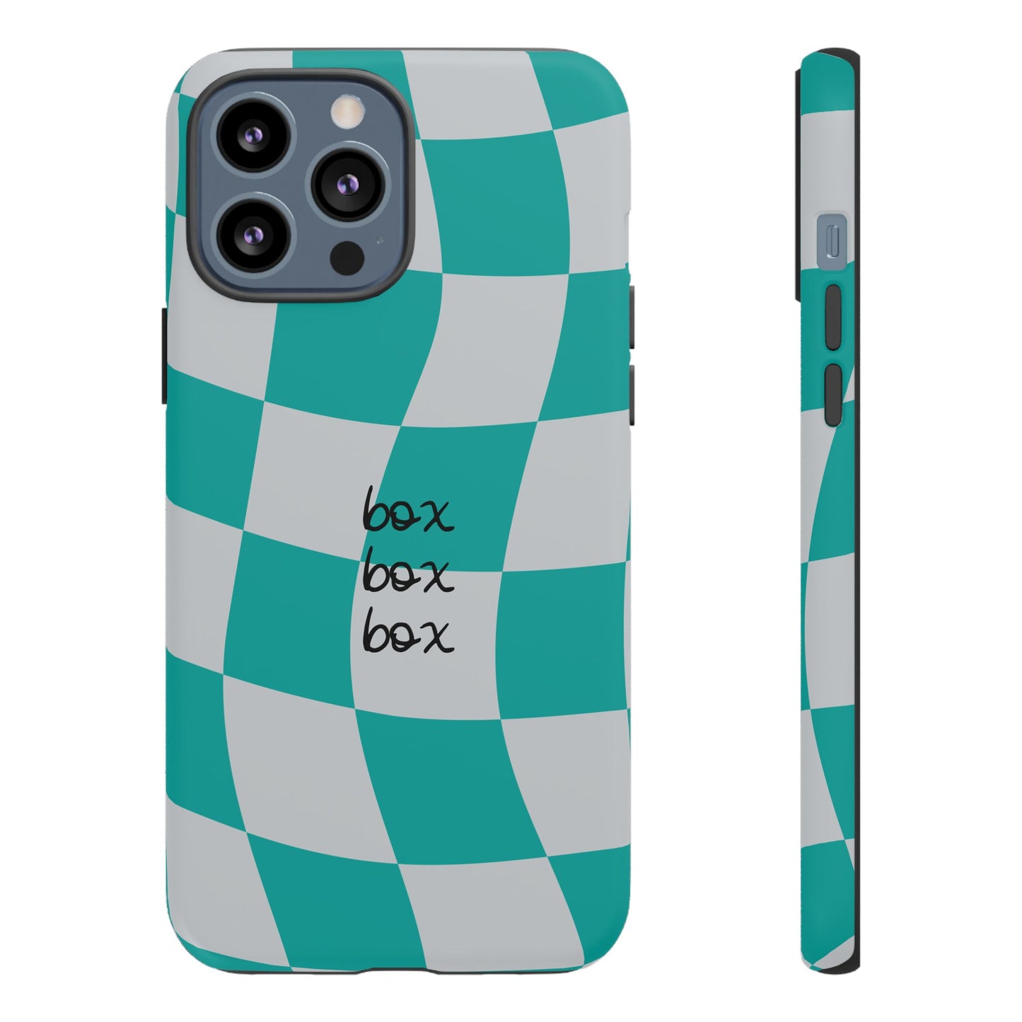 Mercedes Teal and Grey Checkered F1 Phone Case, Box Box Box F1 Phone Case