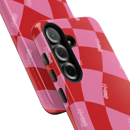 F1 Phone Case Pink and Red Checkerboard Design, Trendy F1 Gift, Girly Formula 1 Gift, Cute F1 Phone Case, Unique Formula One Phone Case