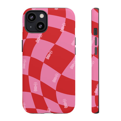 F1 Phone Case Pink and Red Checkerboard Design, Trendy F1 Gift, Girly Formula 1 Gift, Cute F1 Phone Case, Unique Formula One Phone Case