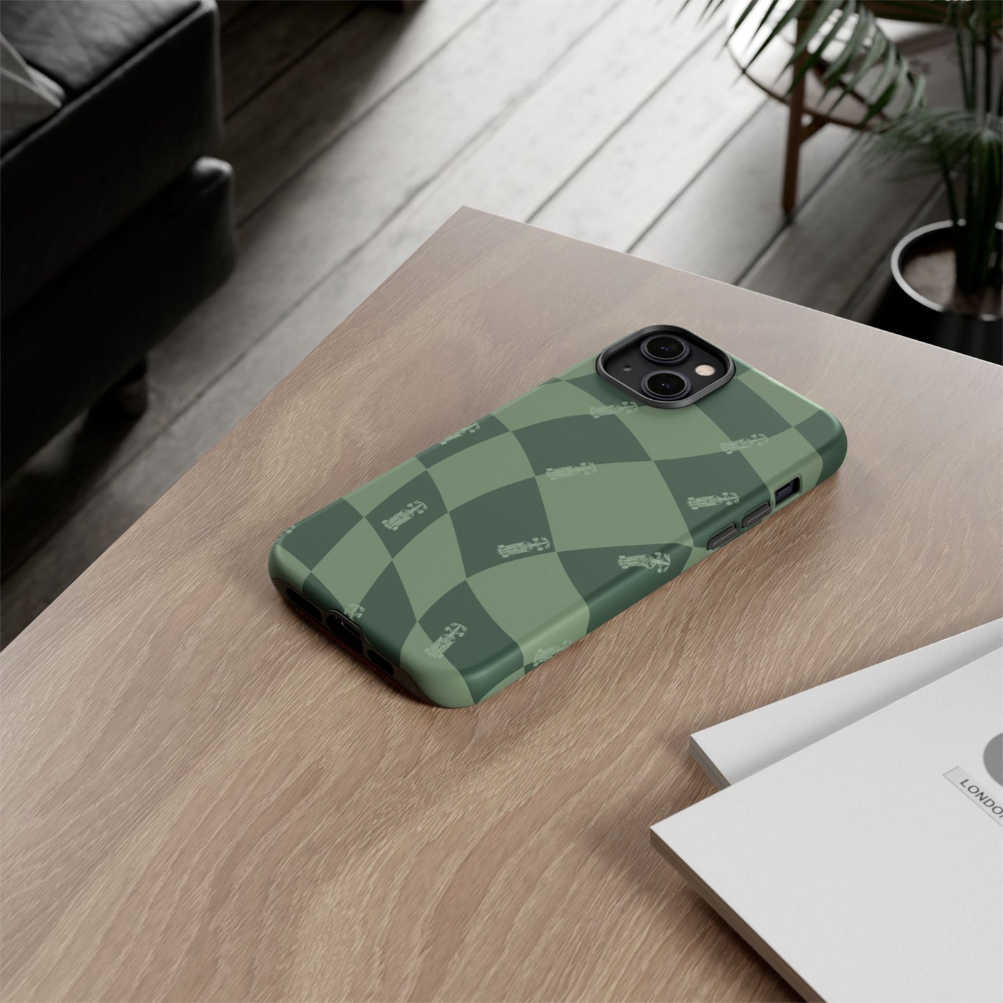 F1 Phone Case Green Checkerboard Design, Trendy F1 Gift, Formula 1 Gift, Cute F1 Phone Case, Unique Formula One Phone Case