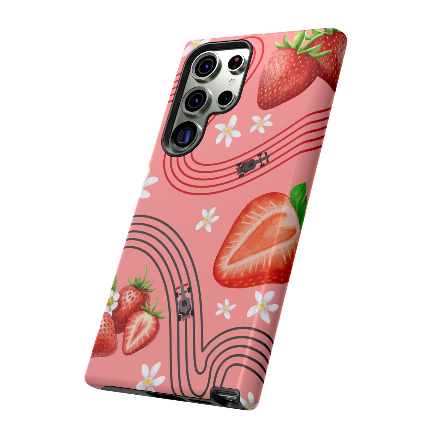 Red F1 Audi and Strawberries Phone Case, Trendy F1 Gift, Formula 1 Gift, Cute Fruit F1 Phone Case, Unique Phone Case