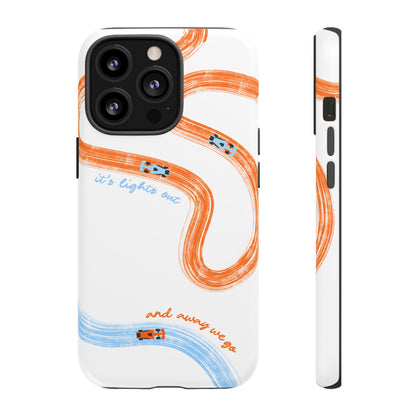 McLaren F1 Phone Case Orange and Blue Painted "its lights out and away we go", Trendy F1 Gift, Formula 1 Gift, Cute F1 Phone Case