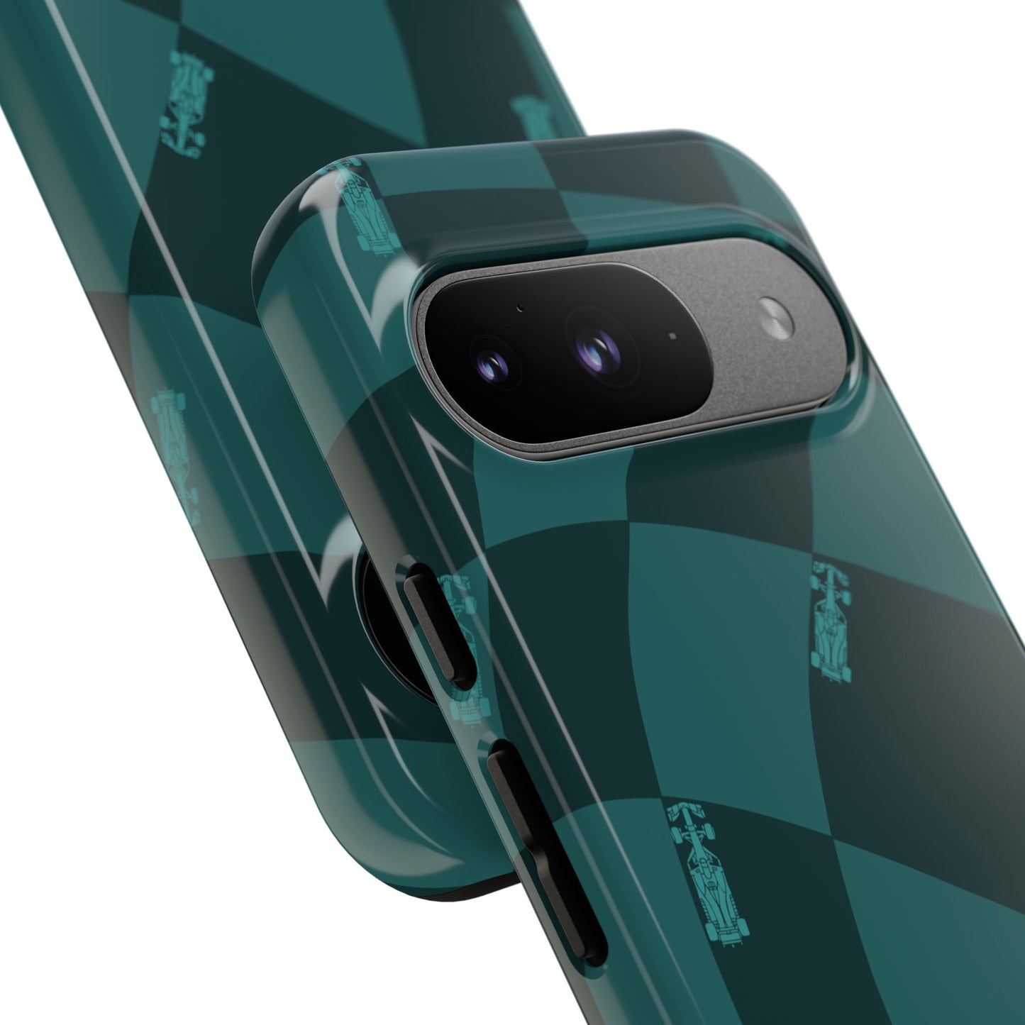 F1 Phone Case Teal Checkered Design, Trendy F1 Gift, Formula 1 Gift, Cute F1 Phone Case, Unique Formula One Phone Case