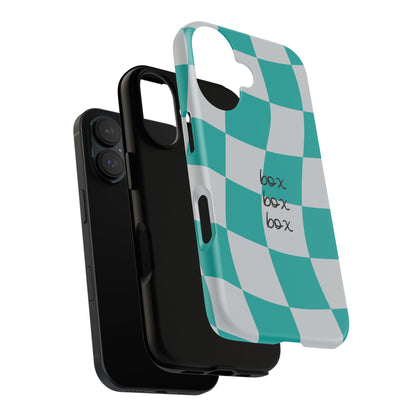 Mercedes Teal and Grey Checkered F1 Phone Case, Box Box Box F1 Phone Case