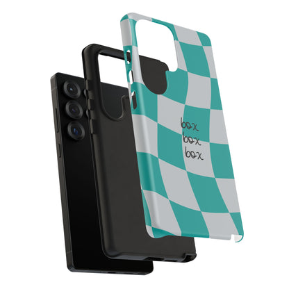 Mercedes Teal and Grey Checkered F1 Phone Case, Box Box Box F1 Phone Case