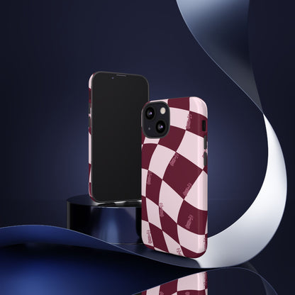 F1 Phone Case Pink Checkered Design, Trendy F1 Gift, Formula 1 Gift, Cute F1 Phone Case, Unique Formula One Phone Case