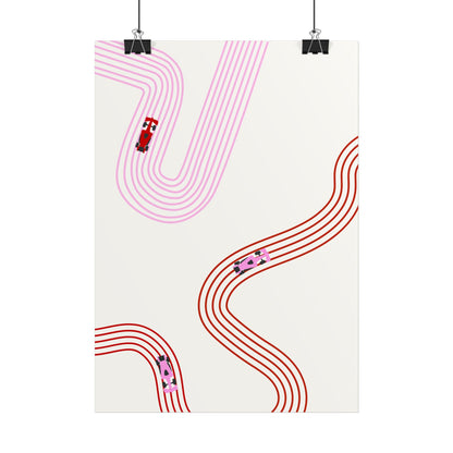 Pink and Red F1 Abstract Art Poster | Minimalist F1 Art - EU Sizing (Physical Print)